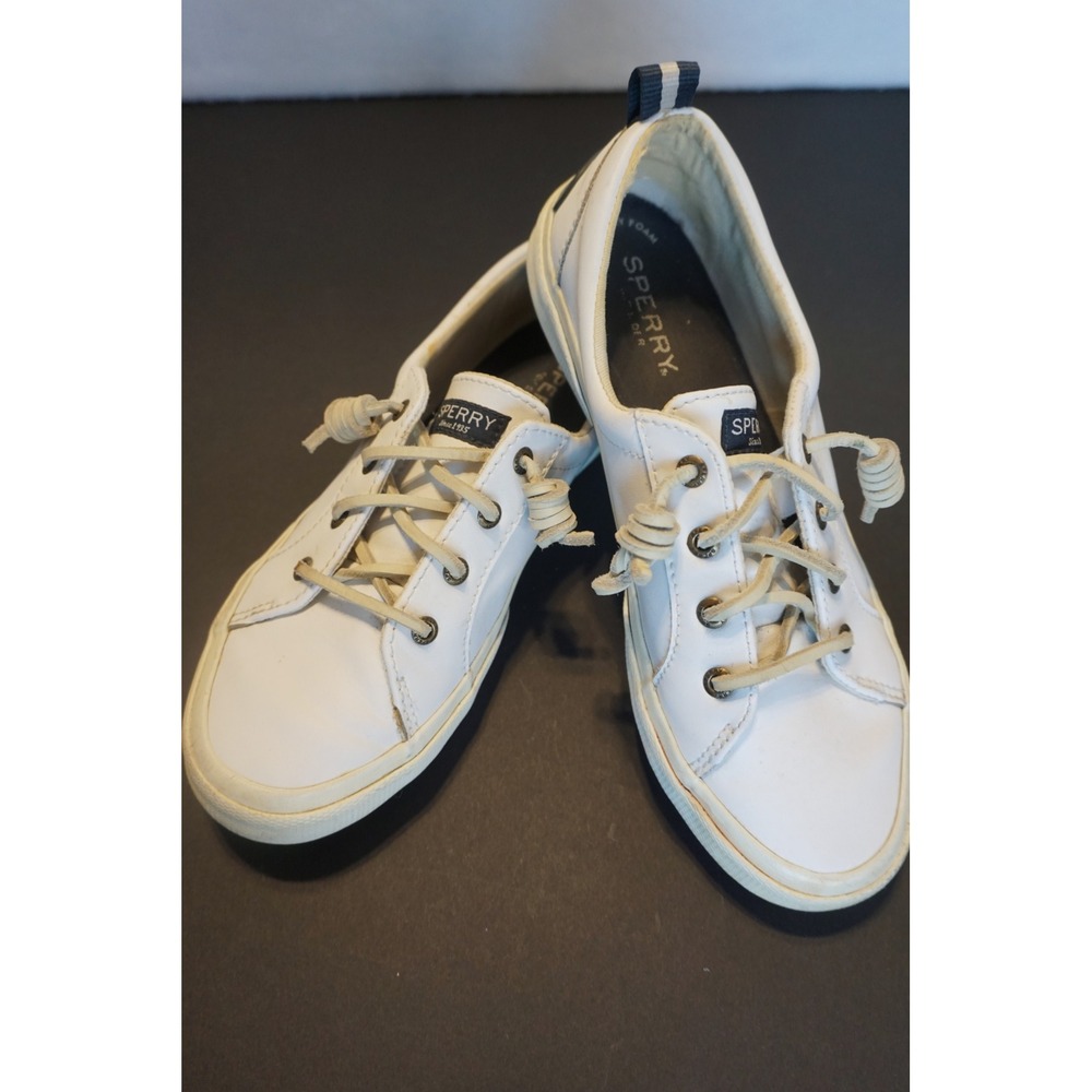 Sperry Crest Vibe White Leather Sneakers Womens Low Top Slip‎ On Shoes STS84931